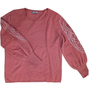 Suéter NEIMAN MARCUS XL Rosa Rosa Cachemira Manga Adornada Silencioso Lujo - Imagen 1 de 7