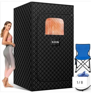 X-VCAK SAUNA DE VAPOR PORTÁTIL PARA EL HOGAR CON VAPORIZADOR, 9 NIVELES, 2.6’ X 2.6’ X 5.9’ Foto 1 de 4