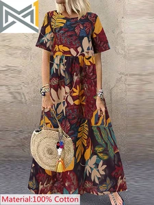 2025  Bohemian Holiday Sundress Summer Women Vintage Floral Printed Short Sleeve - Bild 1 von 25