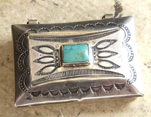 Vintage Navajo Sterling Silver & Turquoise Pill Box Estate Find ! - Picture 1 of 12