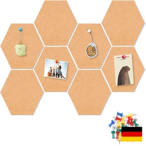 Selbstklebendes Sechseck-Memobrett | 8 Stück | Filz | Kork | Deko | Foto - Bild 1 von 6