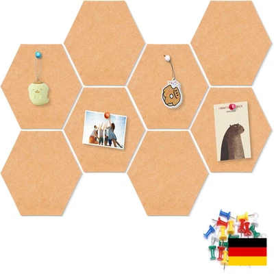 Selbstklebendes Sechseck-Memobrett | 8 Stück | Filz | Kork | Deko | Foto - Bild 1 von 4