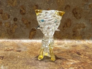 Vintage kleine mundgeblasene Katzenfigur aus Glas - durchscheinend mit gelben Details - Bild 1 von 10