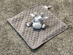 Elegante manta de seguridad para bebé gris Minky Dot y jirafa satinada/vaca/lovey - Imagen 1 de 5