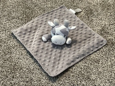 Elegante manta de seguridad para bebé gris Minky Dot y jirafa satinada/vaca/lovey Foto 1 de 4