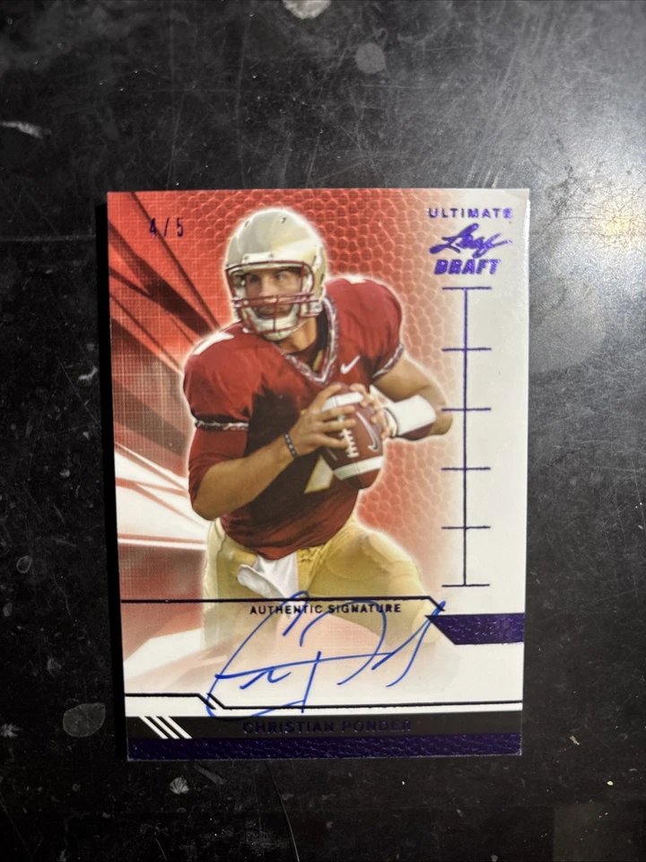 Christian Ponder Ultimate Leaf Draft SSP  # 4/5 Autograph - Image 1 of 2