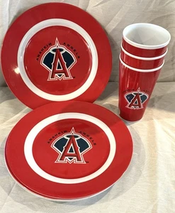 MLB Baseball LA Angels of Anaheim Angels 4  Dinner Plates 10" Diameter & 3 Cups - Picture 1 of 5