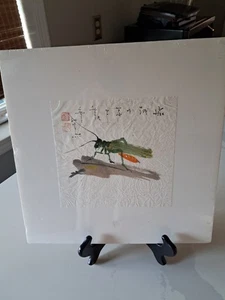 John H Chen ~ Acuarela Original ~ Saltamontes ~ Papel Arroz Estampado JHC ~ Chino - Imagen 1 de 9