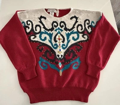 Suéter Para Mujer Petite Sophisticate De Colección Adornado Mediano Navidad Elegante Años 80’s Foto 1 de 4