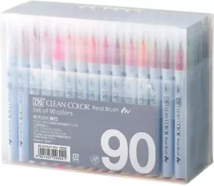ZIG Clean Color Real Watercolor Brush Pens 90 Color Set Markers Made in Japan - Picture 1 of 6