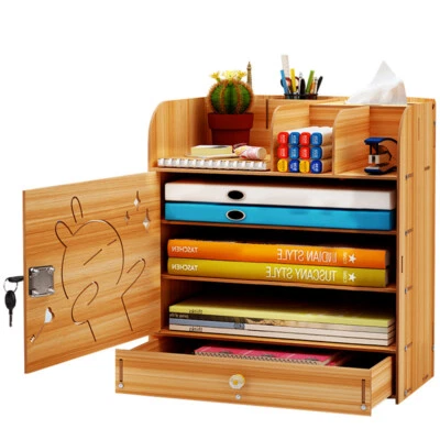 Dokumentenablage Holz Büro A4Ablage Schreibtisch Organizer Schublade Mit Schloss - Bild 1 von 4