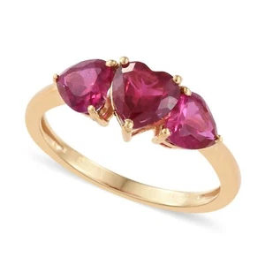 14K Yellow Gold Plated 3.30 Ct Heart Cut Simulated Ruby 3-Stone Engagement Ring - Picture 1 of 5