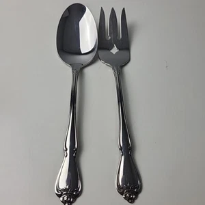 Oneida Canada Stainless Arbor Rose True Rose 8" Serving Spoon & Serving Fork - Picture 1 of 6