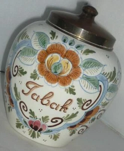STUNNING UNUSUAL LIDDED DELFT HAND PAINTED TABAK TOBACCO JAR POT STORAGE JAR - Picture 1 of 1