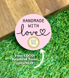 Handmade With Love Pink Custom Logo Business Round Sticker Sheet 3 sizes avail - Picture 1 of 3