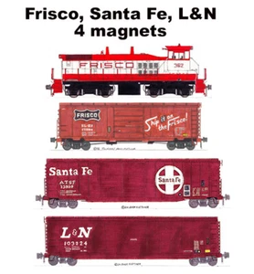 Frisco MP15DC, Frisco, Santa Fe, L&N Box Cars 4 imanes por Andy Fletcher - Imagen 1 de 1
