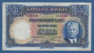 LETONIA / LATVIA -- 50 LATU ( 1934 ) -- BC+ / F+ -- PICK 20a . - Picture 1 of 2