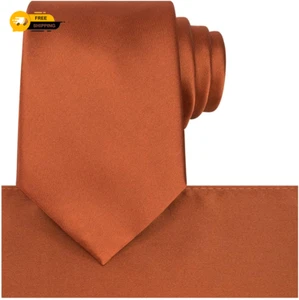 Rost Satin Krawatten Set dunkel gebrannt orange Krawatten Herren Krawatte + Einstecktuch - Bild 1 von 46