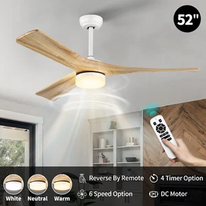 3 Blades Ceiling Fan Light With Remote Control 6 Speeds Reversible White Timer - Picture 1 of 12