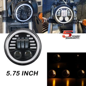 5.75" LED Black Headlight Round H4 For Harley Dyna Wide Glide FXDWG/Low Rider - Bild 1 von 12