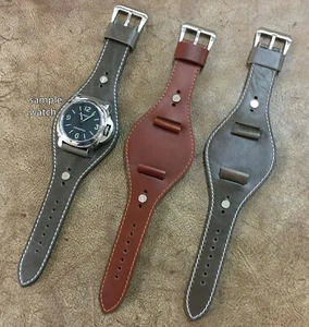 Cinturino/cinturino orologio da polso grande in pelle misura 22/24 mm militare #088 - Foto 1 di 9