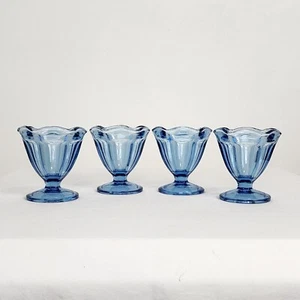 Anchor Hocking Vtg 90s Blue Glass Ice Cream Sundae Dessert Cups Set of 4 - Picture 1 of 11