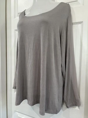 Slinky Brand Gray Round Neck Top Blouse Sheer Sleeve Insert Plus Size 2X - Image 1 of 4