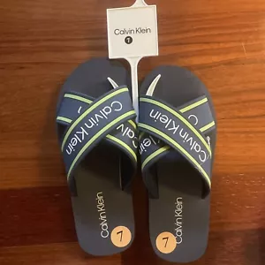 Calvin Klein Claris Crisscross Strap Logo Slide Dark Blue & Green Sandals Size 7 - Picture 1 of 6
