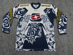 Vintage No Fear Racing Jersey Mens 2XL Blue Skull Crown Print Shirt Moto Biker - Picture 1 of 10