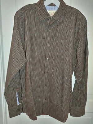 Camisa masculina Italia manga longa botão frontal tamanho G listra marrom veludo - Imagem 1 de 4
