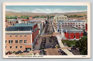 Reno Nevada Virginia Street Main St. Scene 1933 Historic Bldgs Old Cars Postcard - Picture 1 of 2