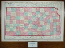 Vintage 1903 KANSAS Map 22"x14" Old Antique Original BURLINGTON EUREKA FREDONIA