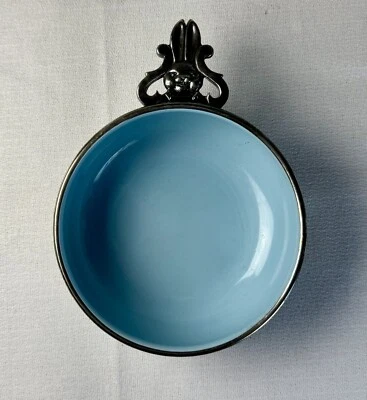 Vintage Reed & Barton Silver Plate  Blue Enamel Bunny Baby Bowl - Image 1 of 4