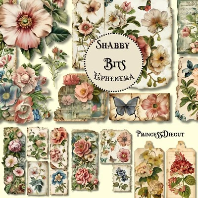 PRINCESSDIECUT Shabby Bits Junk Journal Ephemera, Junk Journal Tags, Scrapbooking
