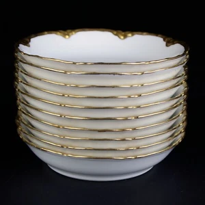 Haviland Limoges Ranson Heavy Gold & White Sauce Bowl Set of 10, Antique 5 1/8" - Picture 1 of 5