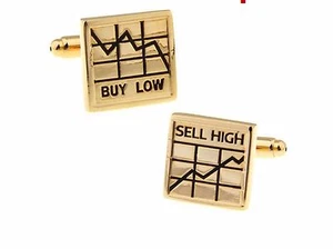 9K Gold Plated Cufflinks Stock Market Buy Low Sell High Shares Cuff Links gld UK - Picture 1 of 3