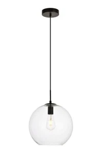 Black Modern Pendant Clear Glass Orb Shade Kitchen Island Ceiling Light Fixture - Picture 1 of 6