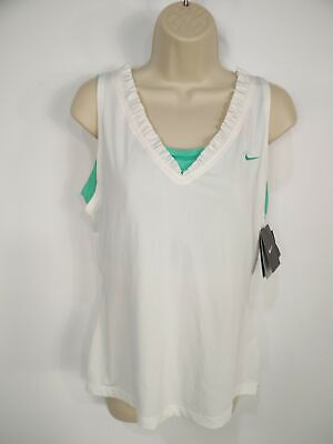 *bnwt* Womens Nike Large Uk 12-14 White Slim Fit 2in1 Tennis Sports Bra Vest Top • 14.99€