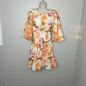 Rachel Parcell Damen XXS orange Frühling Blumen gesmoktes Chiffon Tulpenkleid neu mit Etikett - Bild 1 von 4