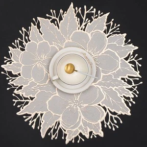 Gold Placemats Set of 6 Floral Round Placemats Pressed Vinyl Table Mats Water... - Picture 1 of 7