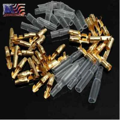 3.9mm Motorcycle Brass Bullet Connector Terminal Male & Female With Cover 50 Set - Image 1 of 4