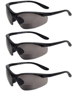 Calabria 91348 Wraparound Bifocal Reading Safety Glasses +1.50 Smoke 3 Pack Bulk - Picture 1 of 9