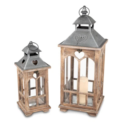 Laternen Set 2tlg. 41/62 cm Herzen Holz braun-silber formano 659217 Windlicht - Bild 1 von 3