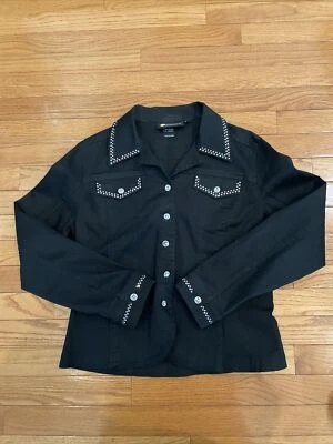 Chaqueta Vaquera Christine Alexander Negra Talla Med Joya Tachonada Abotonada JKT Foto 1 de 4