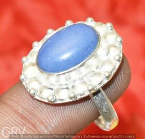 Blue Agate Gemstone Ring 925 Sterling Silver Plated Us Size 7.5" U305-E137
