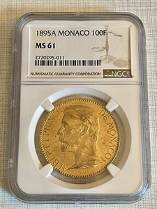 Monaco 1895A 100 Frances Rainier III Gold NGC MS61 Sku# 6180 - Picture 1 of 2