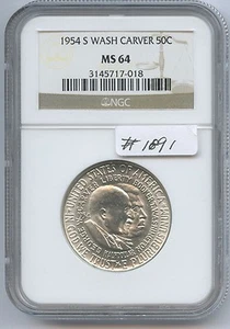 1954-S Wash/Carv. 50C (#1891) NGC MS64 White.  - Picture 1 of 2