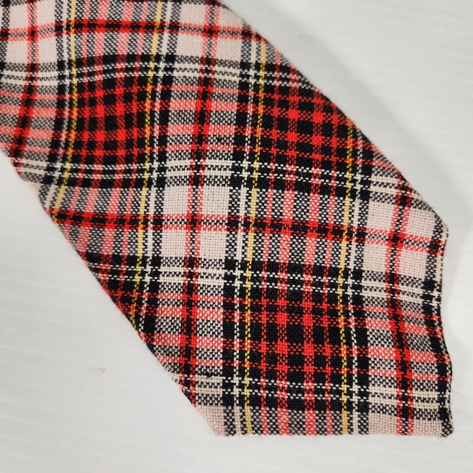 Corbata de cuello vintage 100 % lana escocesa tartán para hombre roja negra tostada clásica tweed Foto 1 de 4