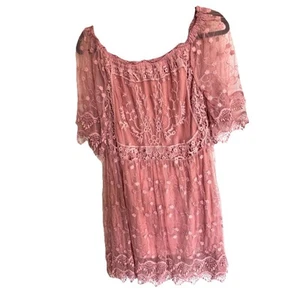 Umgee Dress Sz Small Dusty Pink Crocheted Tulle Quiet Girl Coquette Girl Wedding - Picture 1 of 8