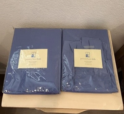 Pottery Barn Kids Chambray 窗帘板套装两件蓝色全新棉 44 英寸 x 44 英寸 — 第 1/4 张图片